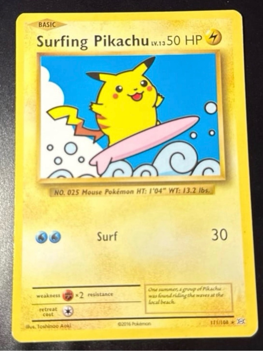 Surfing Pikachu 111/108 common 2016 Xy Evolution S New NonHolo NM collectible